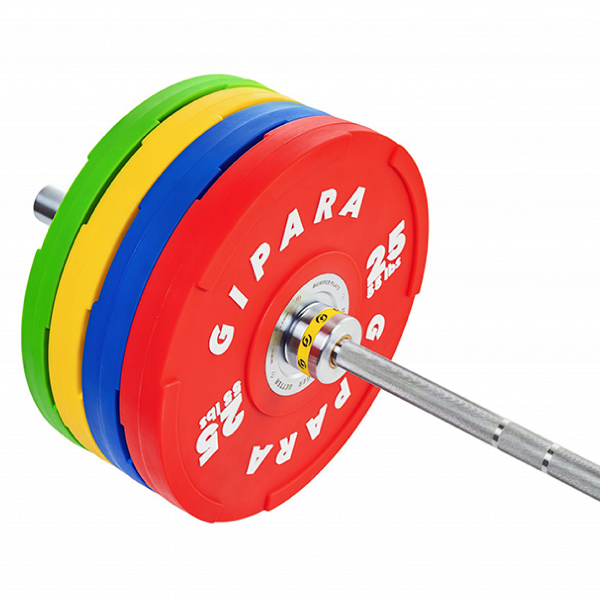 Gipara olympic bar loaded with polyurethane bumper plates